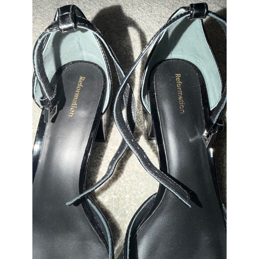 Reformation Black Almond Toe Block Heels Sz 8.5 Minimalist Gothic Office Chic - Picture 7 of 7